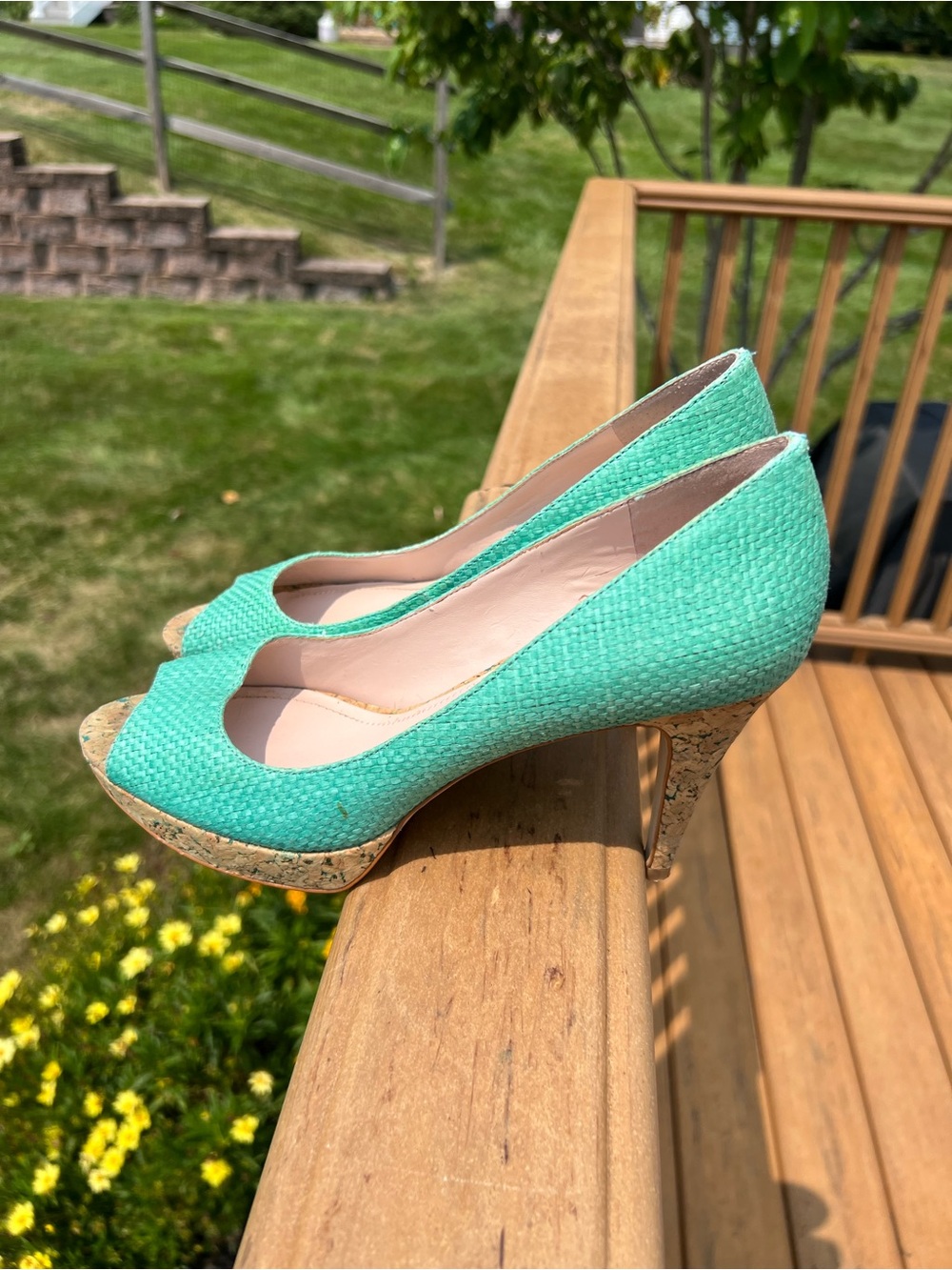 Vince Camuto Mint Teal Woven Peep-Toe Flats